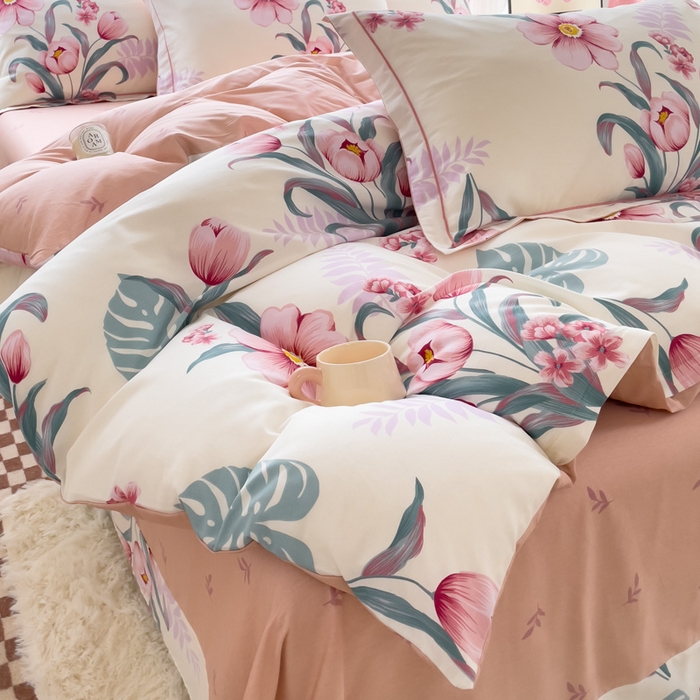 91家纺网 家纺一手货源 找家纺 铭博家纺 新款直播爆款网红全棉四件套13070印花吊边一字绣纯棉被套工艺款 长歌行