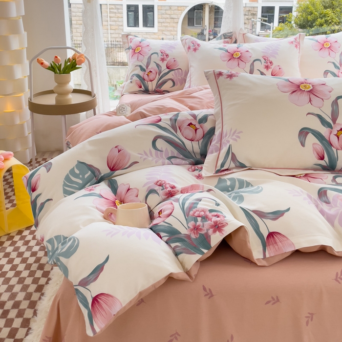 91家纺网 家纺一手货源 找家纺 铭博家纺 新款直播爆款网红全棉四件套13070印花吊边一字绣纯棉被套工艺款 长歌行