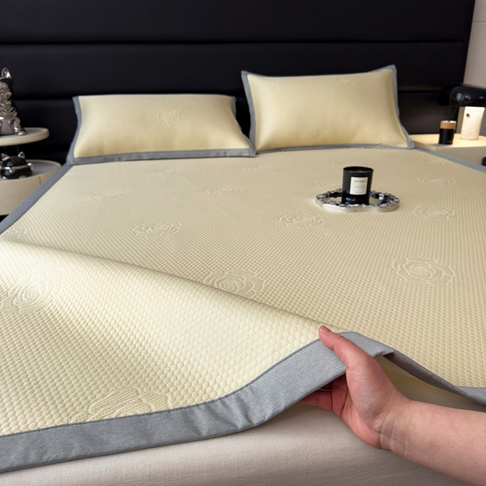 91家纺网 家纺一手货源 找家纺 欧邦 2025新款A类3D立体提花冰豆豆凉席 冰豆豆-柠檬黄