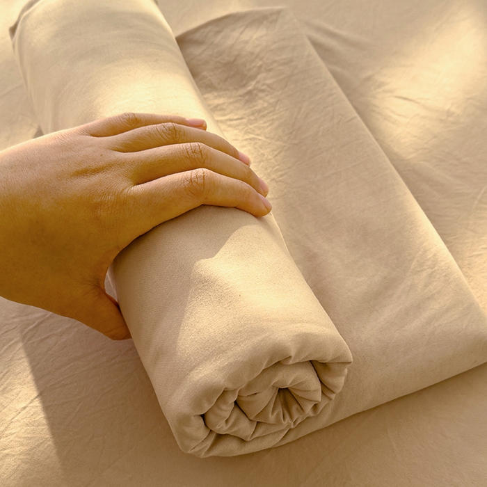 91家纺网 家纺一手货源 找家纺 曼谷家纺 2025新款软糯毛巾绣水洗棉床单床笠枕套纯色床单床笠枕套单品 水洗-奶茶