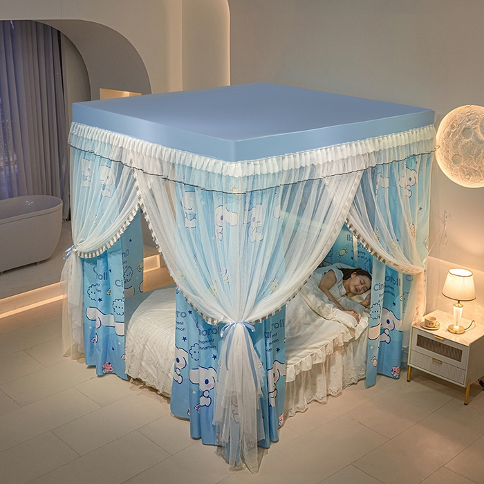 91家纺网 家纺一手货源 找家纺 锦逸家居 2025新款四季款三开门落地床幔蚊帐 幻城-玉桂狗