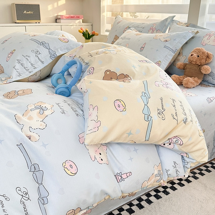 91家纺网 家纺一手货源 找家纺 绵庭家纺 2025新款12868全棉套件单品系列二四件套 奶油阿布-蓝