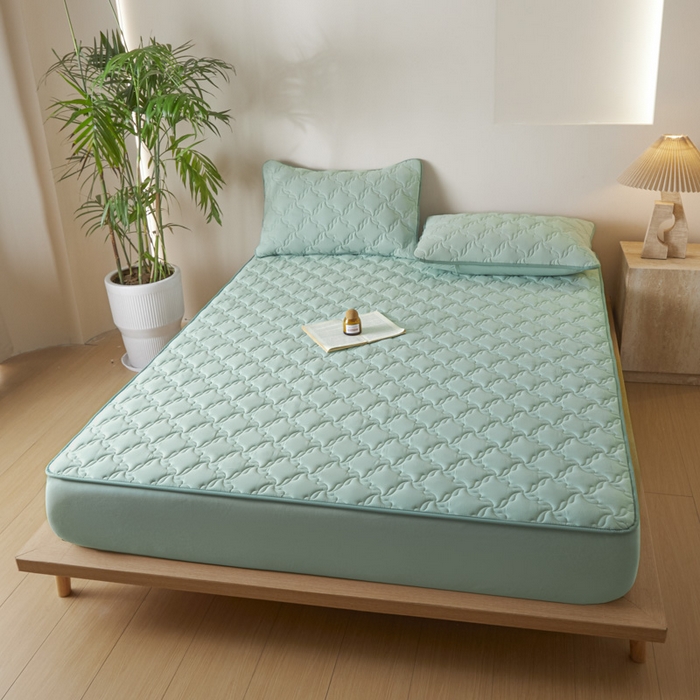 91家纺网 家纺一手货源 找家纺 雪云美2025新款全棉夹棉床笠13372斜纹A类纯棉床罩可定制尺寸-风车款 风车-平安绿