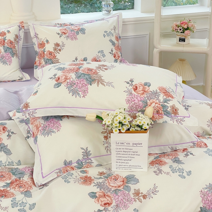 91家纺网 家纺一手货源 找家纺 铭博家纺 新款直播爆款网红全棉四件套13070印花吊边一字绣纯棉被套工艺款 安娜花园