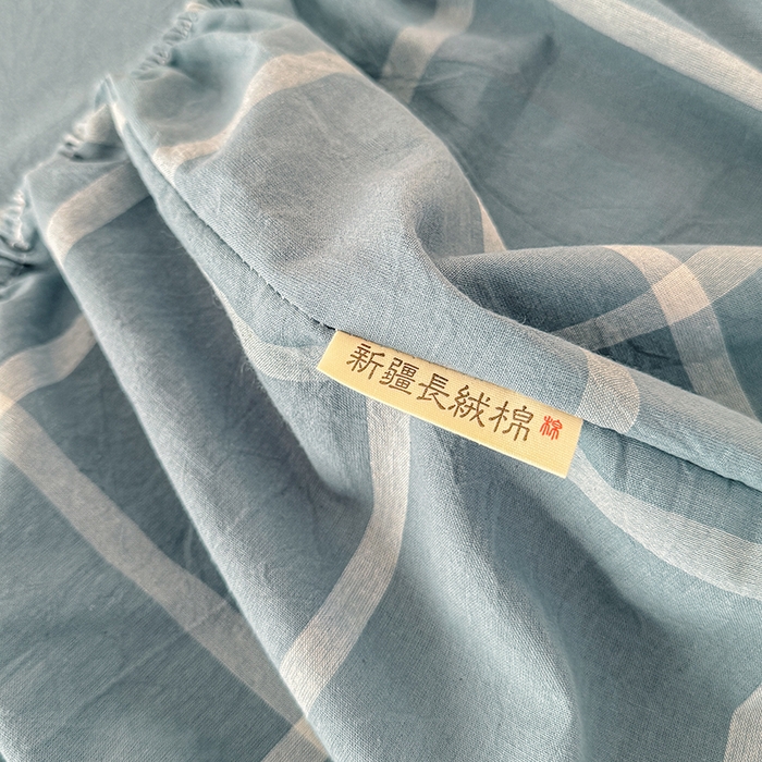 91家纺网 家纺一手货源 找家纺 晓时候 2025新款100%全棉色织水洗棉床笠全棉床笠纯棉床笠 海蓝格