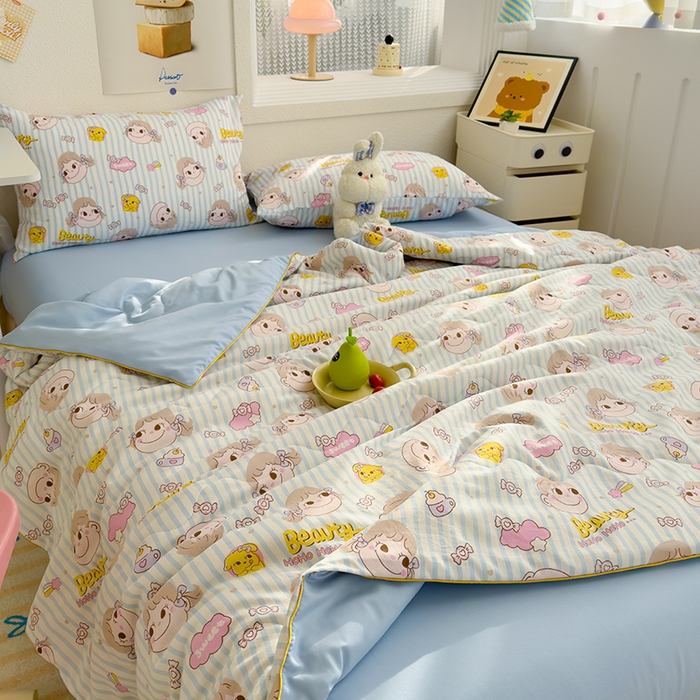 91家纺网 家纺一手货源 找家纺 太阳树家纺 2025新款A类母婴级双层纱大豆被大豆纤维夏被 不二家