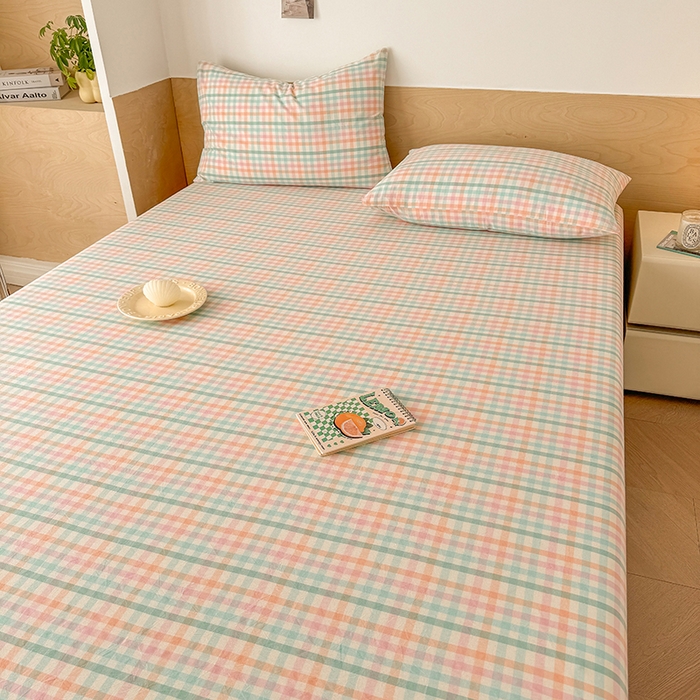 91家纺网 家纺一手货源 找家纺 晓时候 2025新款100%全棉色织水洗棉床笠全棉床笠纯棉床笠 冰淇淋格