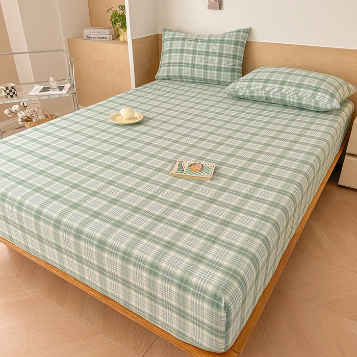 91家纺网 家纺一手货源 找家纺 晓时候 2025新款100%全棉色织水洗棉床笠全棉床笠纯棉床笠 光年绿