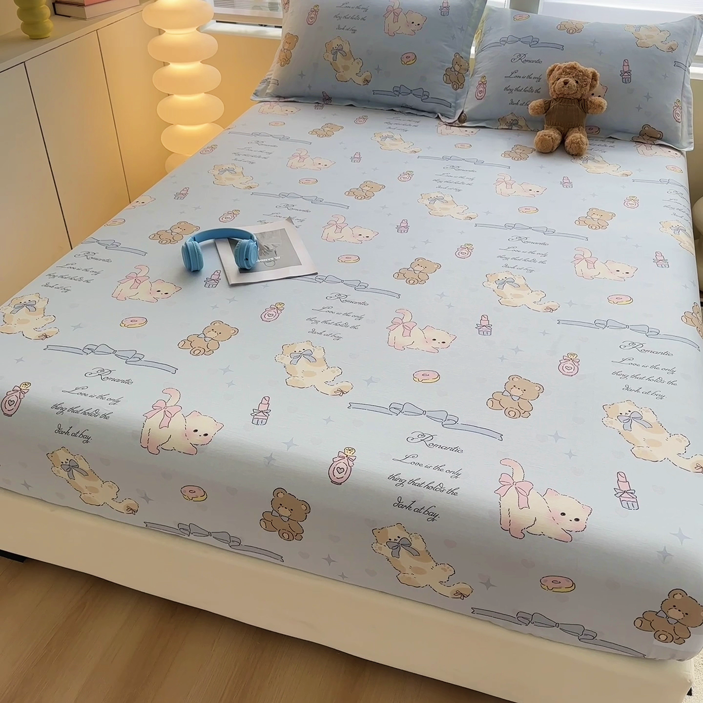 91家纺网 家纺一手货源 找家纺 2025新款12868全棉套件单品系列二单床笠 奶油阿布-蓝