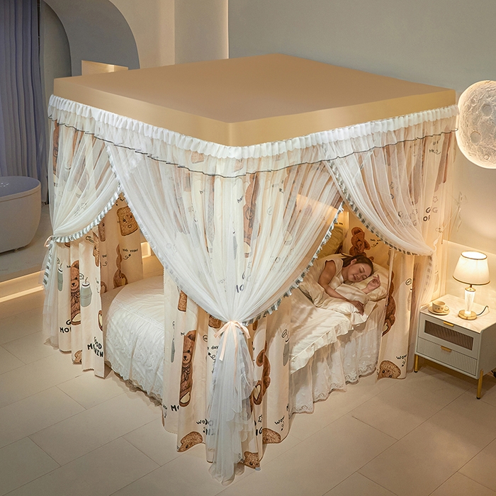 91家纺网 家纺一手货源 找家纺 锦逸家居 2025新款四季款三开门落地床幔蚊帐 幻城-早安宝贝