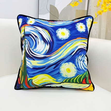 爱家居 2025新款抱枕沙发新中式靠垫轻奢高级感靠枕床头大靠背正方形抱枕套卡通花卉 星空