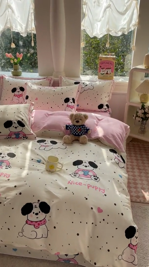 91家纺网 家纺一手货源 找家纺 铭博家纺 新款直播爆款网红全棉四件套13070印花吊边一字绣纯棉被套工艺款 罗纳星河