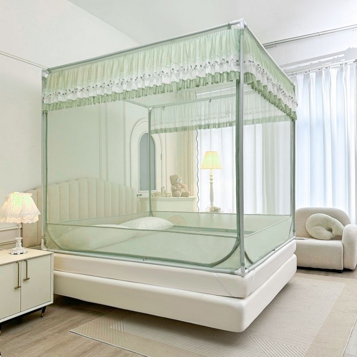 91家纺网 家纺一手货源 找家纺 梦尔佳蚊帐 2025新款双层花边全包围全底款和床笠款三开门蚊帐-863系列青春亮丽 沫绿