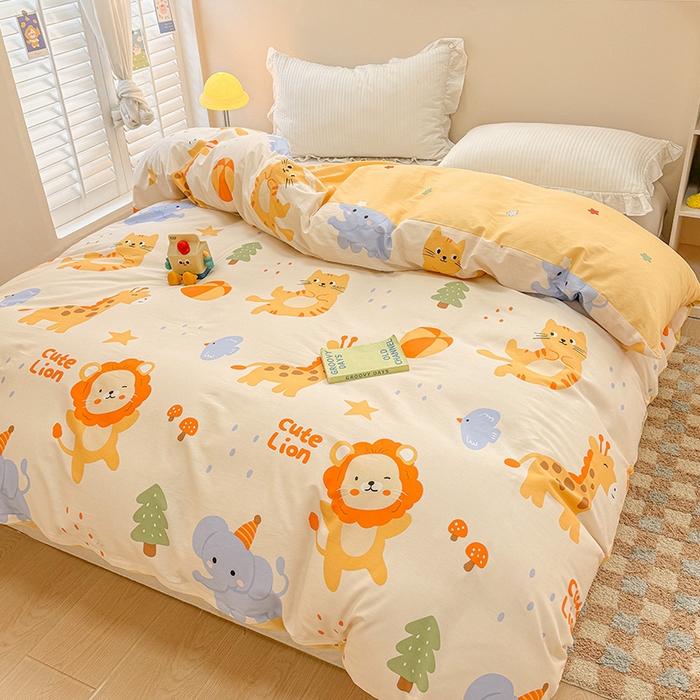 91家纺网 家纺一手货源 找家纺 绵庭家纺 2025新款12868全棉套件单品系列二单被套 狮子乐园