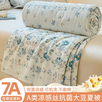 欢乐季  2025新款7A抗菌凉感丝大豆夏被 蓝梦花语