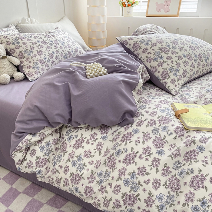 91家纺网 家纺一手货源 找家纺 汣沐生活 2025新款针织棉印花款四件套 紫郁