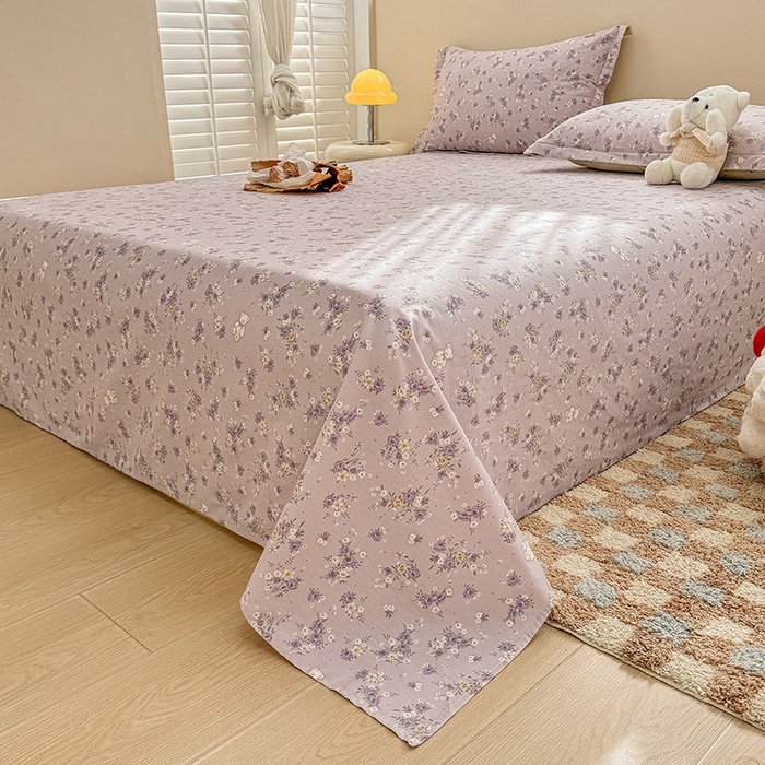 91家纺网 家纺一手货源 找家纺 绵庭家纺 2025新款12868全棉套件单品系列二单床单 雅园漫游-紫