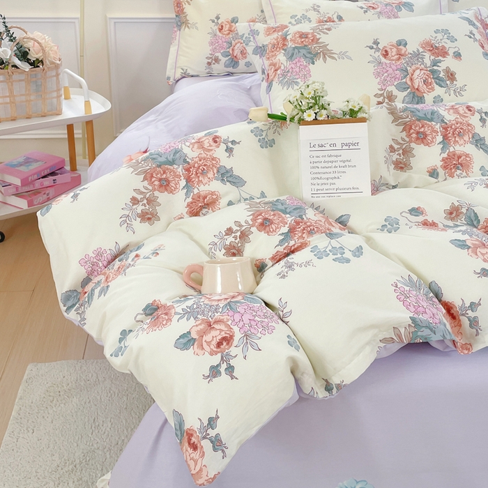 91家纺网 家纺一手货源 找家纺 铭博家纺 新款直播爆款网红全棉四件套13070印花吊边一字绣纯棉被套工艺款 安娜花园