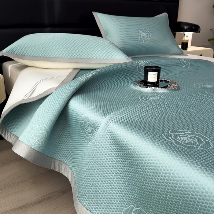 91家纺网 家纺一手货源 找家纺 欧邦 2025新款A类3D立体提花冰豆豆凉席 冰豆豆-冰爽绿