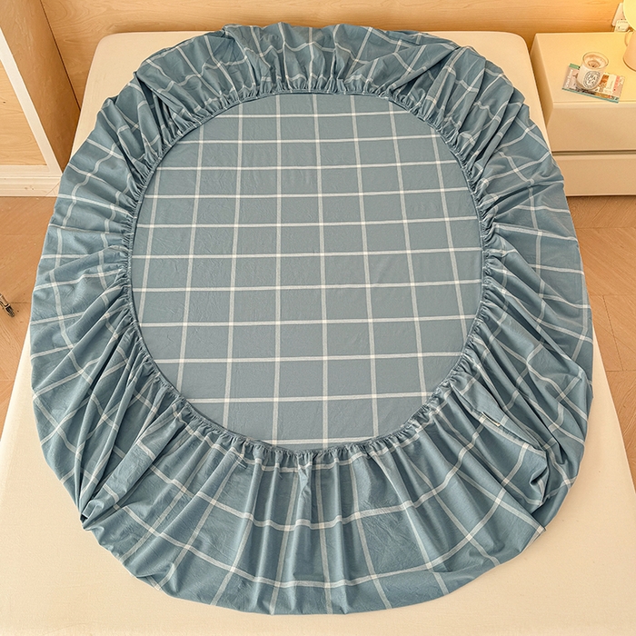 91家纺网 家纺一手货源 找家纺 晓时候 2025新款100%全棉色织水洗棉床笠全棉床笠纯棉床笠 海蓝格