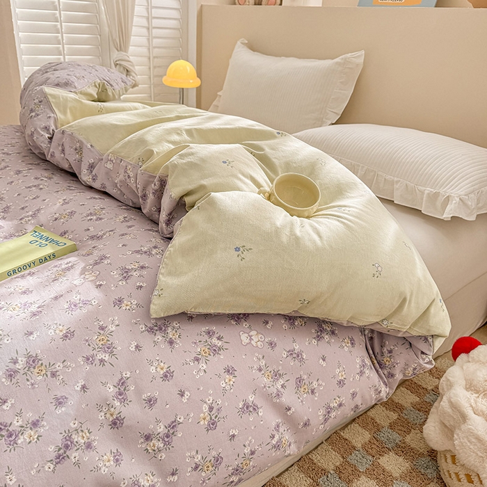 91家纺网 家纺一手货源 找家纺 绵庭家纺 2025新款12868全棉套件单品系列二单被套 雅园漫游-紫