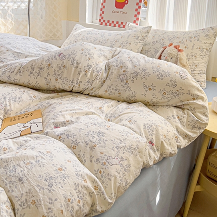 名品家纺 2025新款水洗双层纱印花四件套 午后花园