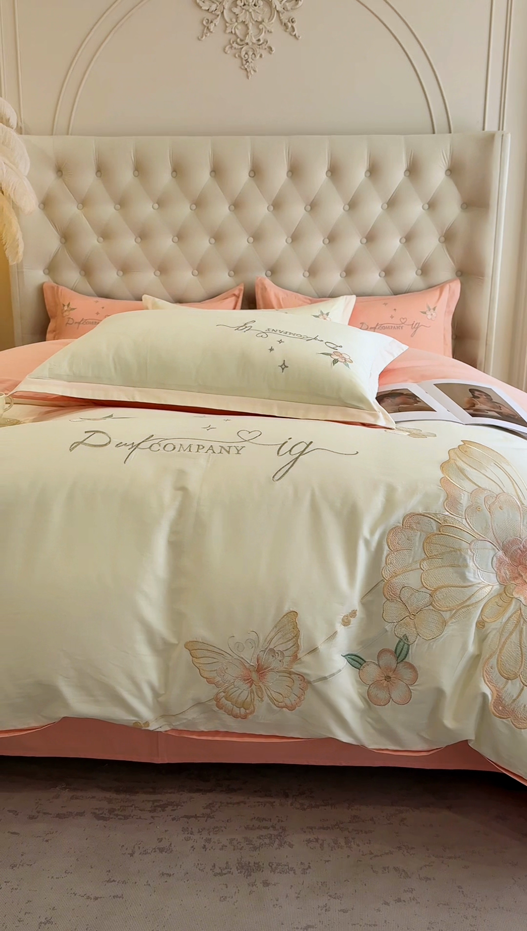 91家纺网 家纺一手货源 找家纺 天一阁2025新款纯棉全棉长绒棉刺绣绣花高端礼盒装四件套 凤飞舞-绿+灰