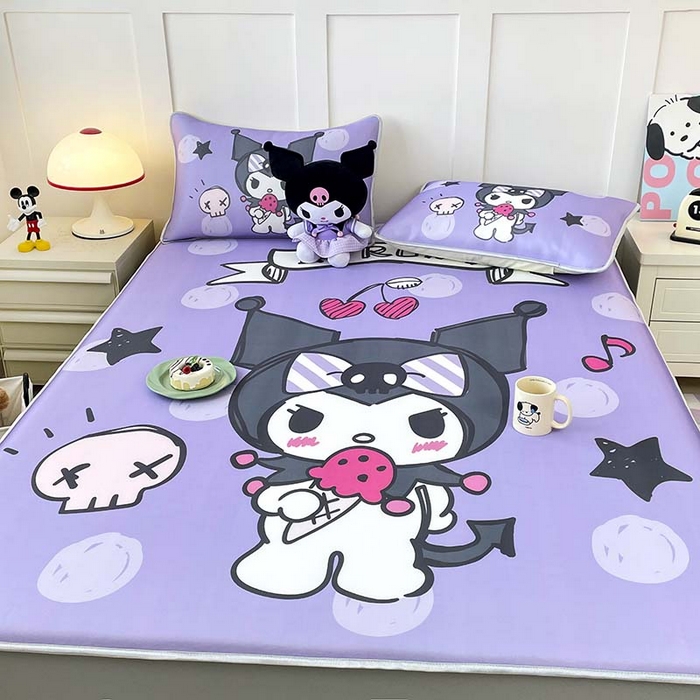 91家纺网 家纺一手货源 找家纺 米帛家纺 2025新款大版三丽鸥碳光冰丝软凉席床笠款 圆点酷洛米