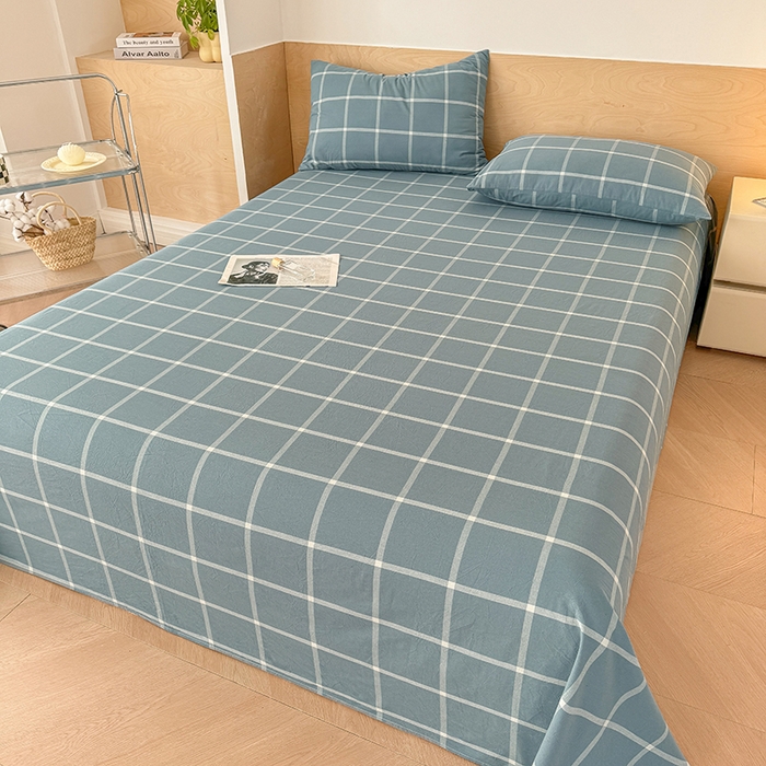 91家纺网 家纺一手货源 找家纺 晓时候 2025新款100%全棉色织水洗棉床单全棉床单纯棉床单 海蓝格