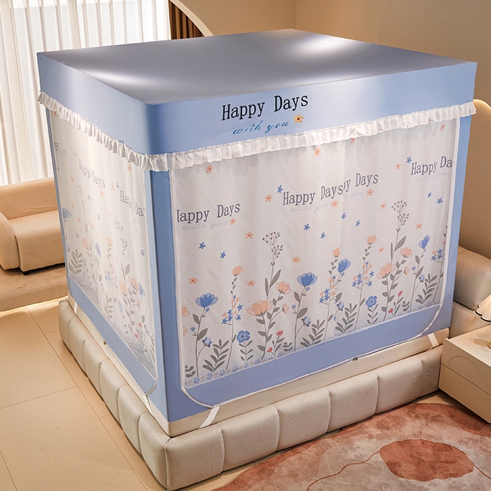 91家纺网 家纺一手货源 找家纺 锦逸家居 2025新款坐床式防摔遮光蚊帐 花开烂漫-遮光