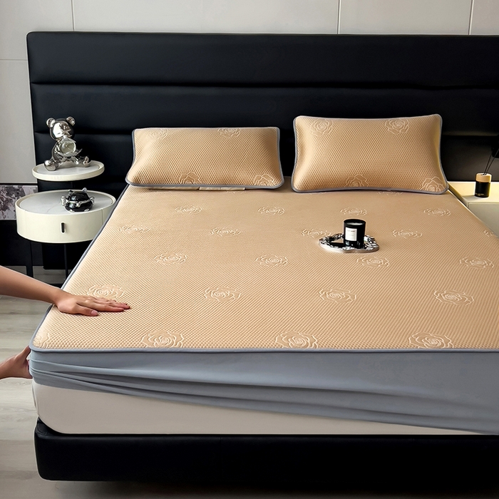 91家纺网 家纺一手货源 找家纺 欧邦 2025新款A类3D提花冰豆豆床笠款凉席 床笠款-摩卡咖