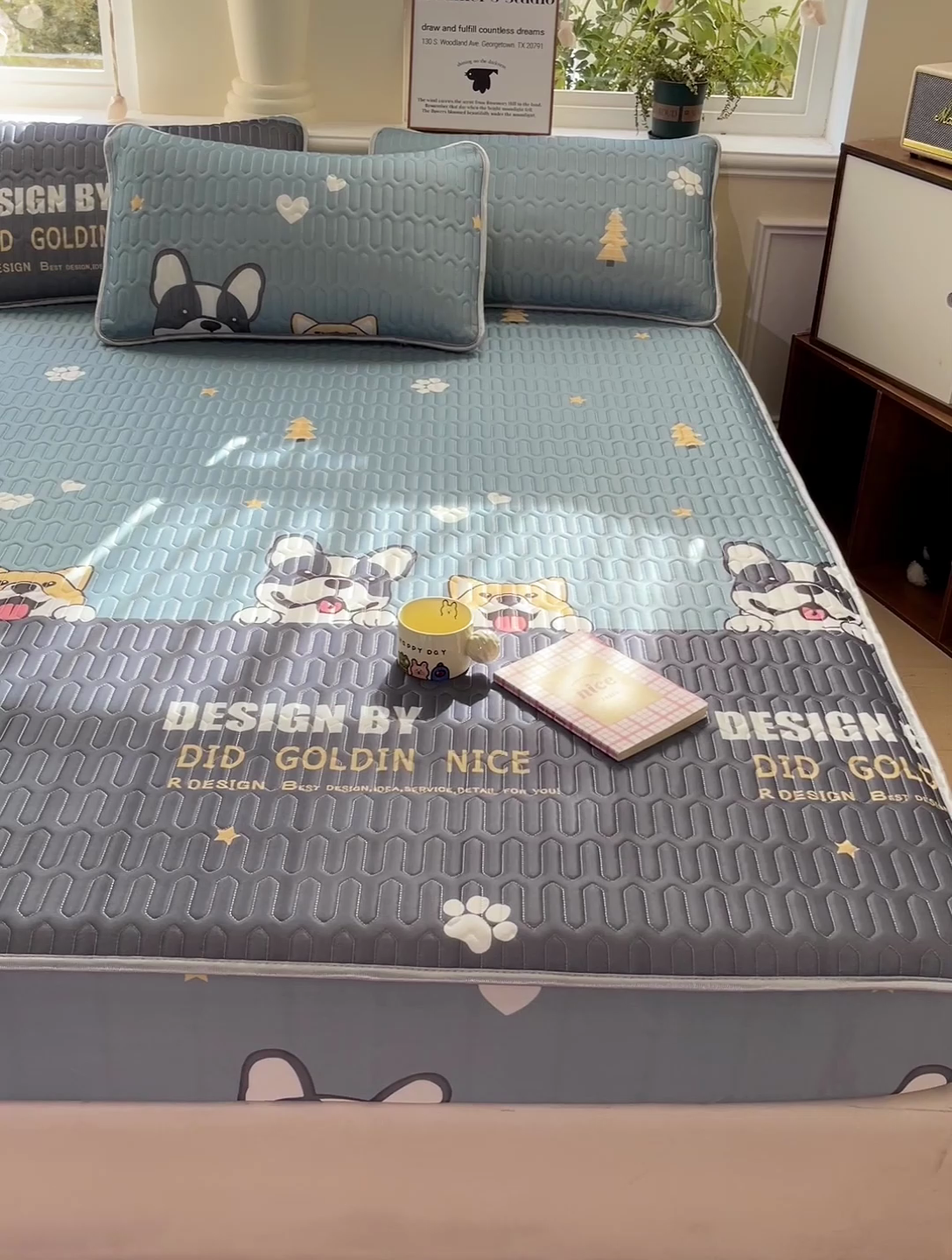 91家纺网 家纺一手货源 找家纺 富馨莱 2025新款A类凉感丝空气纤维凉席床笠款 柯基