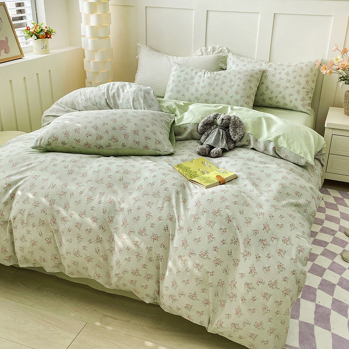 91家纺网 家纺一手货源 找家纺 汣沐生活 2025新款针织棉印花款四件套 蔓春