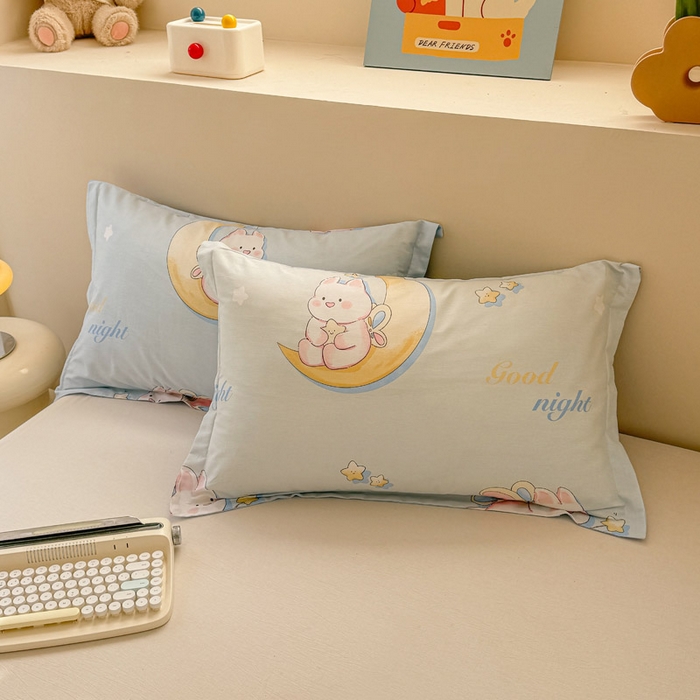 91家纺网 家纺一手货源 找家纺 绵庭家纺 2025新款12868全棉套件单品系列二单枕套 月亮兔