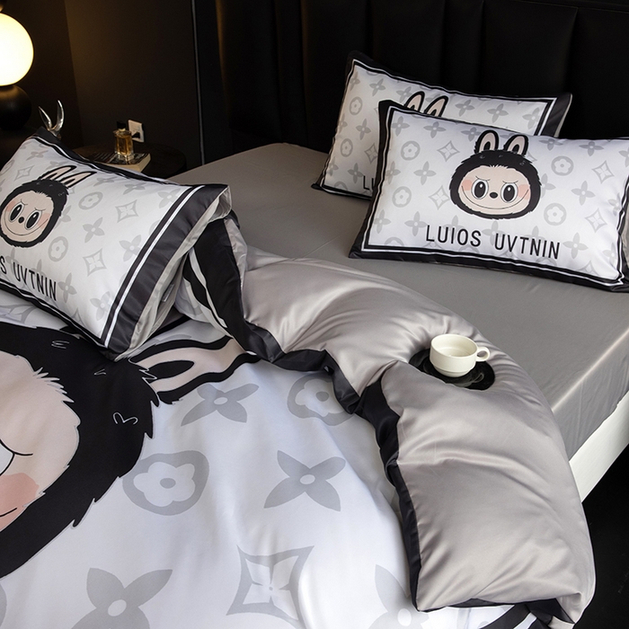 91家纺网 家纺一手货源 找家纺 2025新款水洗真丝数码印花四件套 经典兔