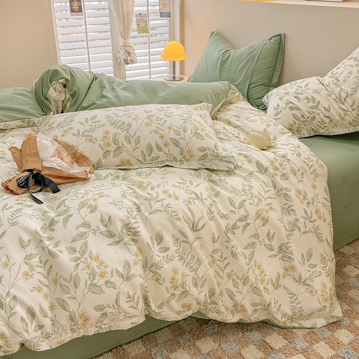 91家纺网 家纺一手货源 找家纺 绵庭家纺 2025新款12868全棉套件单品系列二四件套 叶伴花开