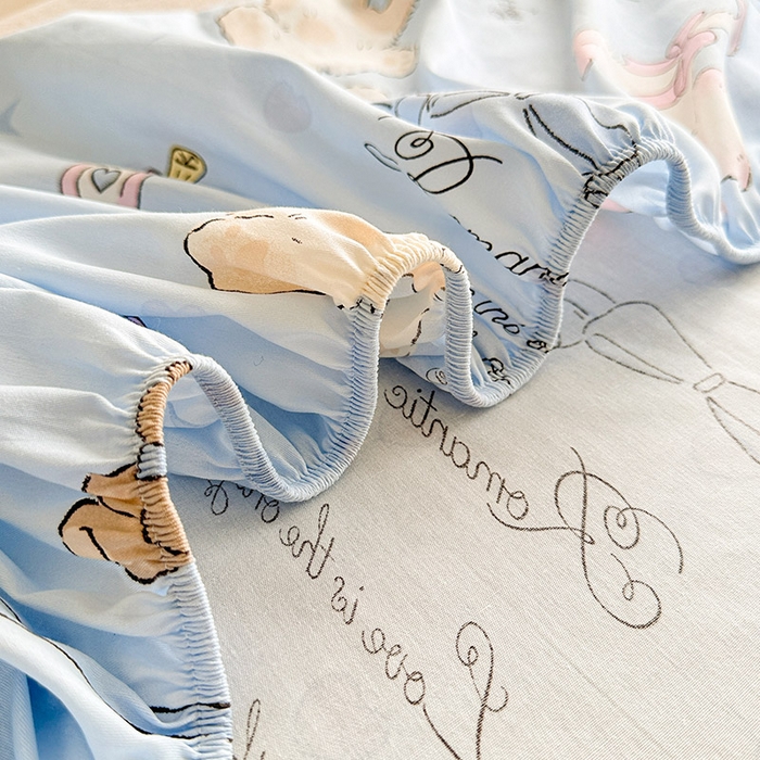 91家纺网 家纺一手货源 找家纺 2025新款12868全棉套件单品系列二单床笠 奶油阿布-蓝