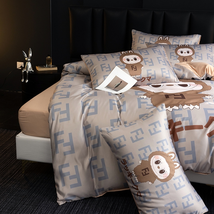 91家纺网 家纺一手货源 找家纺 2025新款水洗真丝数码印花四件套 咔咔兔