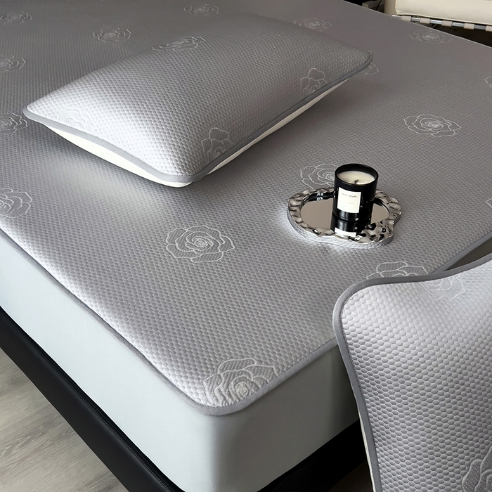 91家纺网 家纺一手货源 找家纺 欧邦 2025新款A类3D提花冰豆豆床笠款凉席 床笠款-高级灰