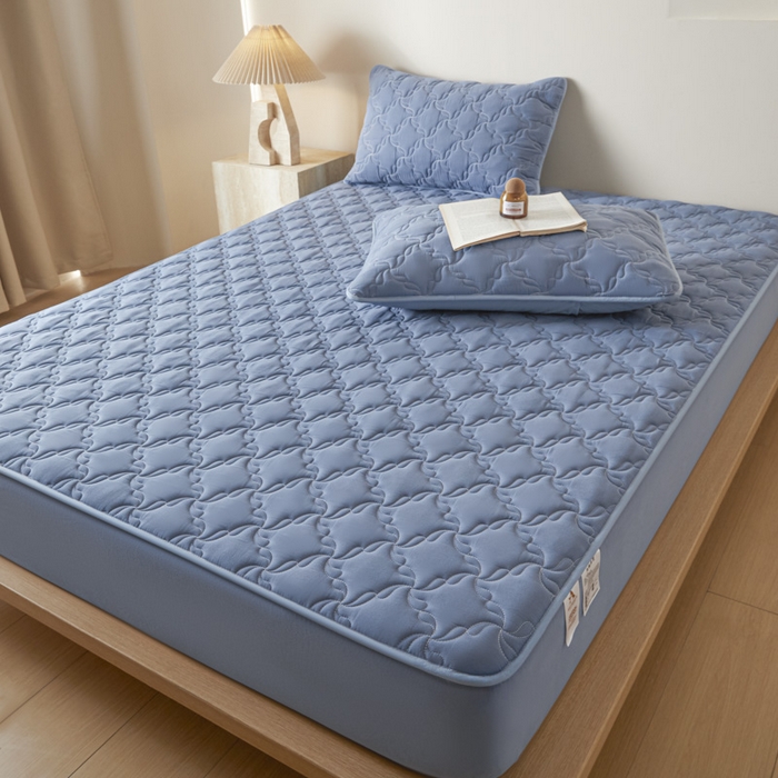 91家纺网 家纺一手货源 找家纺 雪云美2025新款全棉夹棉床笠13372斜纹A类纯棉床罩可定制尺寸-风车款 风车-如意蓝