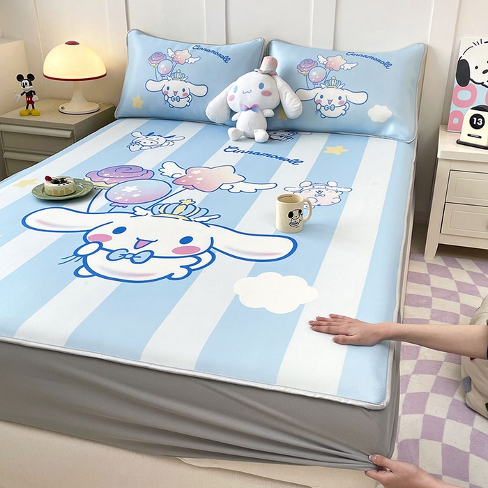 91家纺网 家纺一手货源 找家纺 米帛家纺 2025新款大版三丽鸥碳光冰丝软凉席床笠款 气球玉桂狗