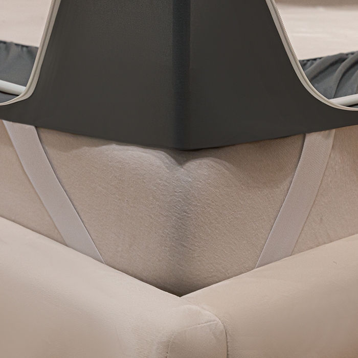 91家纺网 家纺一手货源 找家纺 锦逸家居 2025新款坐床式防摔遮光蚊帐 时尚英伦-不遮光