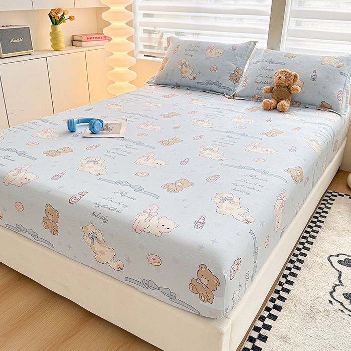 91家纺网 家纺一手货源 找家纺 2025新款12868全棉套件单品系列二单床笠 奶油阿布-蓝