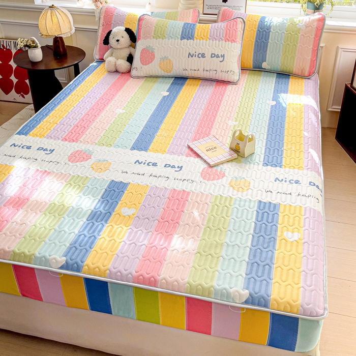 91家纺网 家纺一手货源 找家纺 富馨莱 2025新款A类凉感丝空气纤维凉席床笠款 彩虹桥