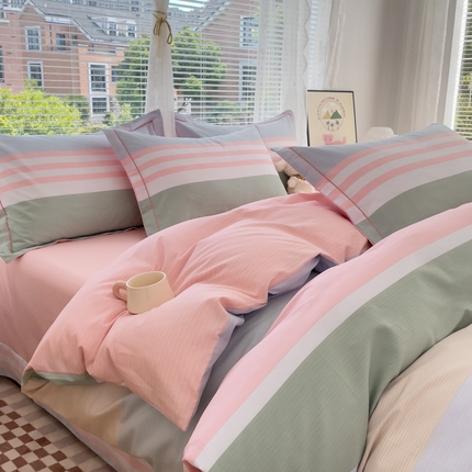 铭博家纺 新款直播爆款网红全棉四件套13070印花吊边一字绣纯棉被套工艺款 玛丽格尔