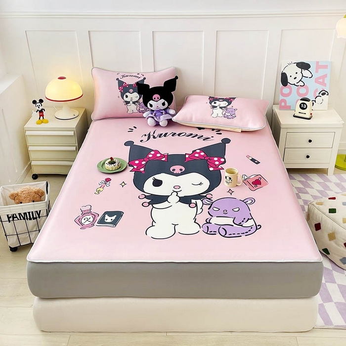 91家纺网 家纺一手货源 找家纺 米帛家纺 2025新款大版三丽鸥碳光冰丝软凉席绑带款 粉色酷洛米