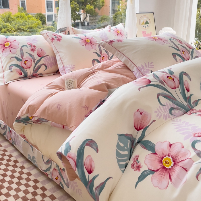 91家纺网 家纺一手货源 找家纺 铭博家纺 新款直播爆款网红全棉四件套13070印花吊边一字绣纯棉被套工艺款 长歌行