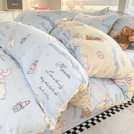 绵庭家纺 2025新款12868全棉套件单品系列二四件套 奶油阿布-蓝