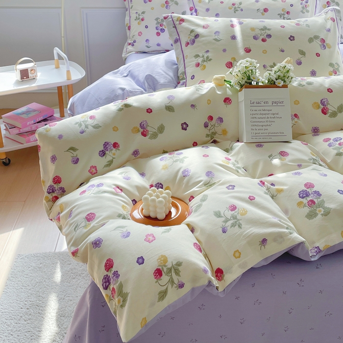 91家纺网 家纺一手货源 找家纺 铭博家纺 新款直播爆款网红全棉四件套13070印花吊边一字绣纯棉被套工艺款 樱桃可可