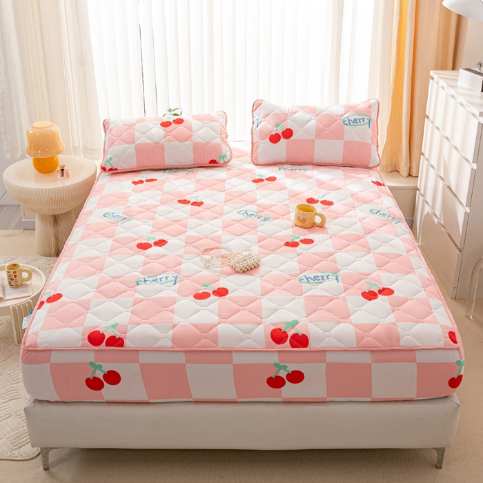 91家纺网 家纺一手货源 找家纺 云玲时尚 2025新款三防磨毛防水夹棉单人枕套 樱桃格